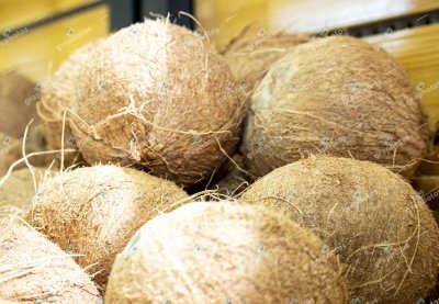 Pile of Fresh Coconuts in Market