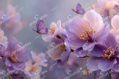 Ethereal Purple Flowers and Butterflies