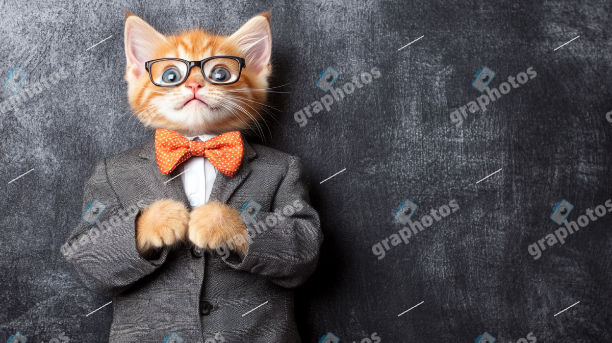 Smart Ginger Kitten in Suit and Glasses