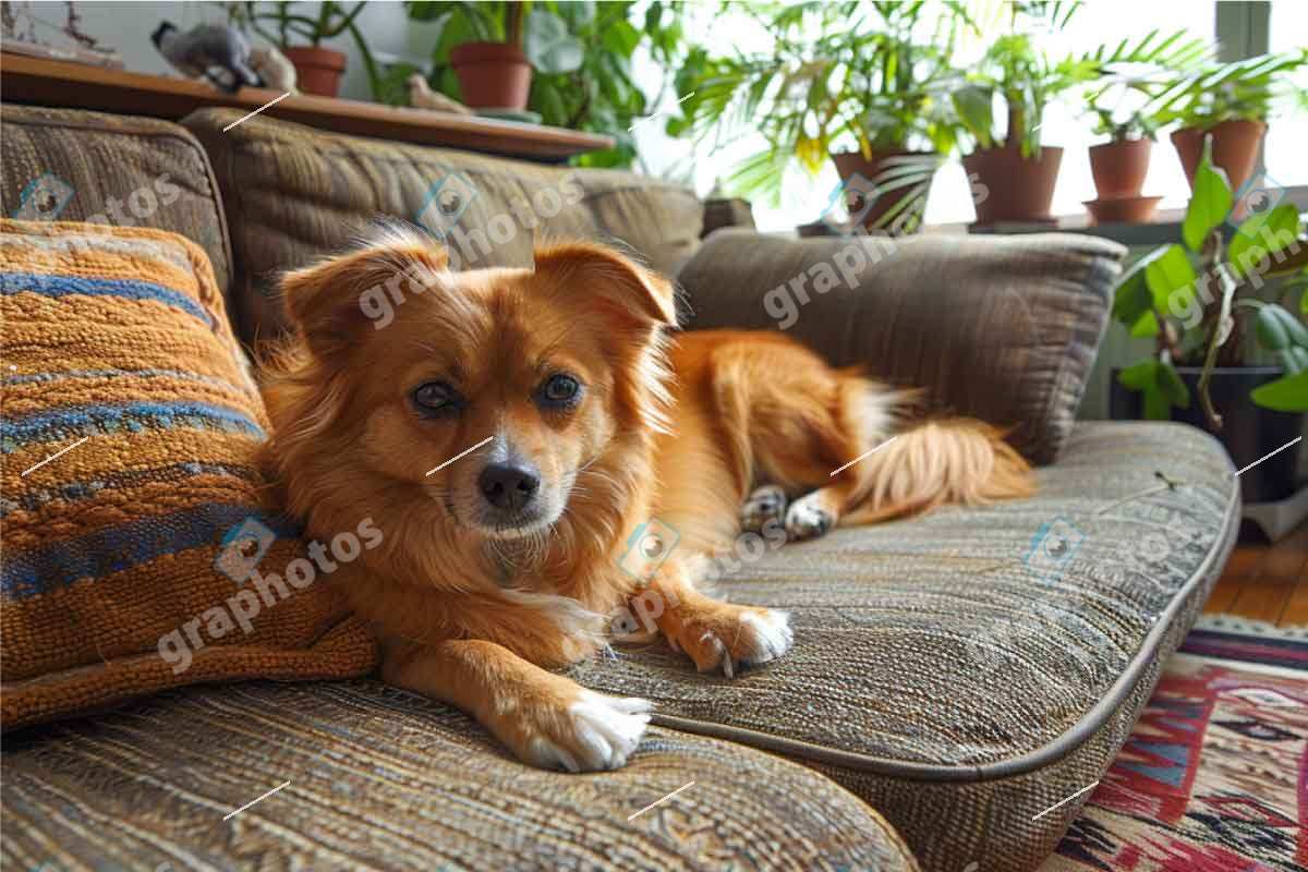 Adorable Dog Relaxing on a Cozy Sofa at Home