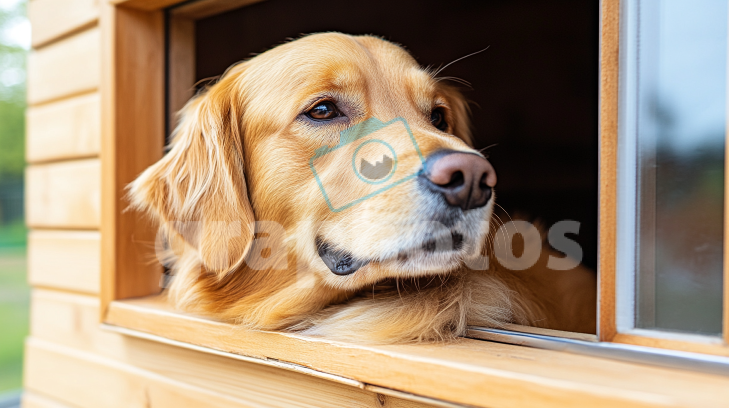 Golden Retriever Looking Out Window – Calm Pet Lifestyle Moment